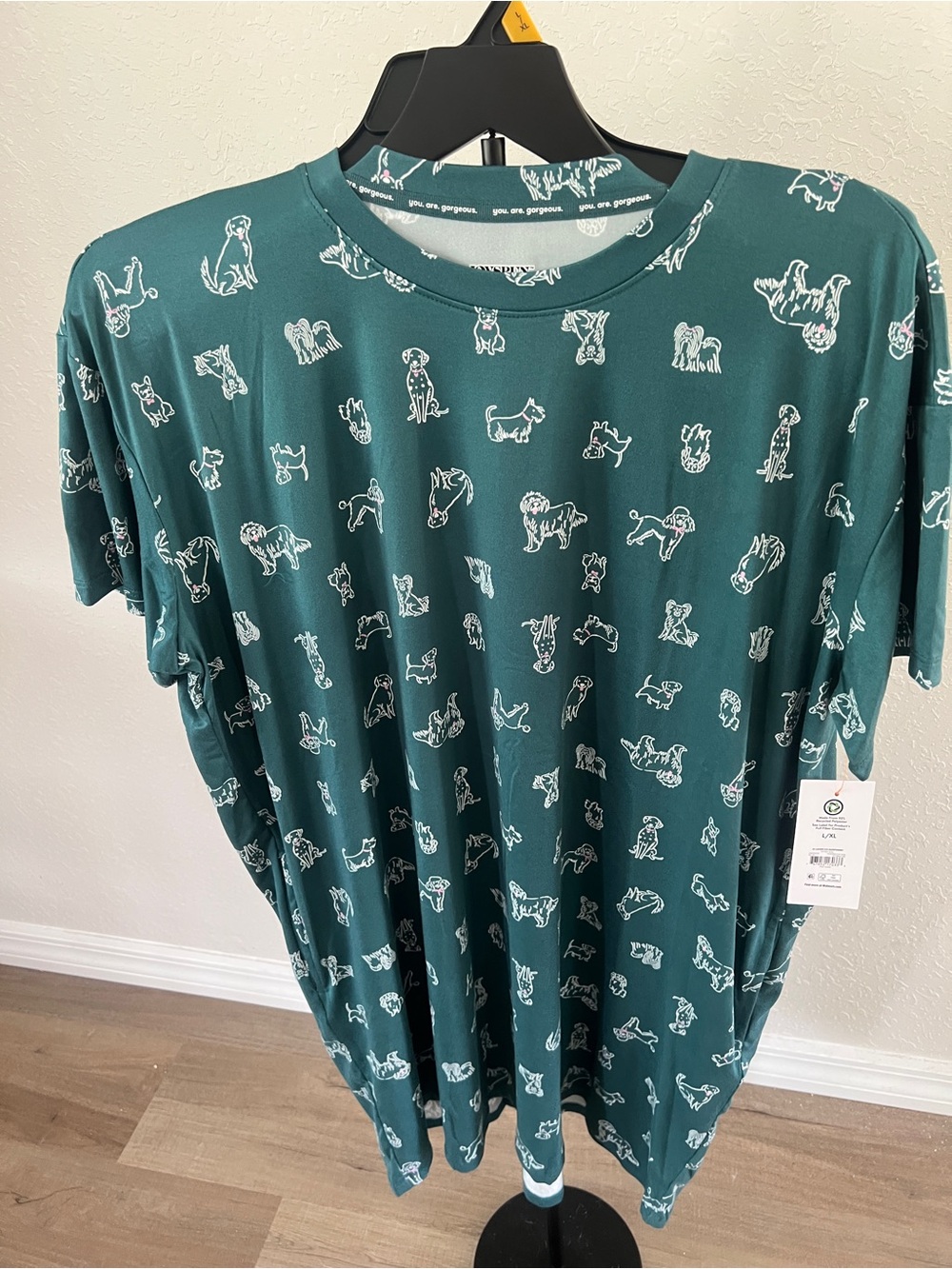 JoySpun Green Dog-Print Pajama Top L-XL